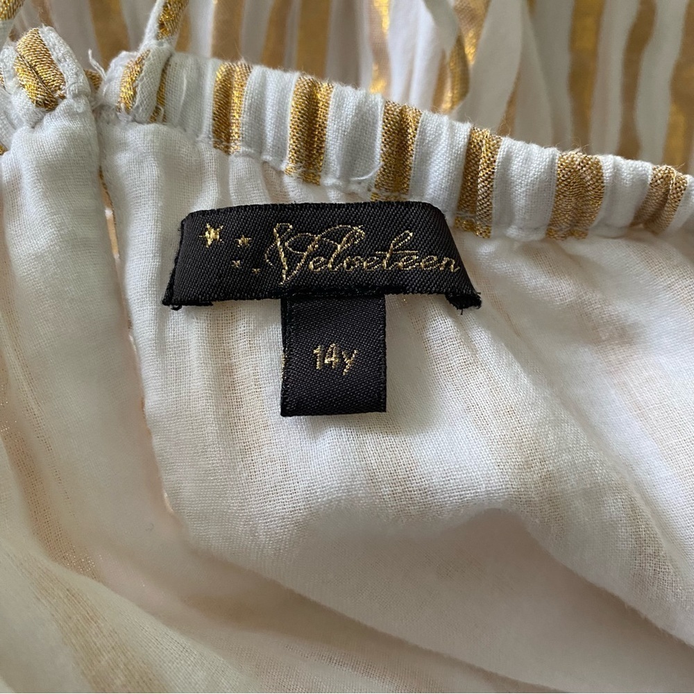 Velveteen White Metallic Gold Stripe Lara Sundress 14 - Picture 12 of 13